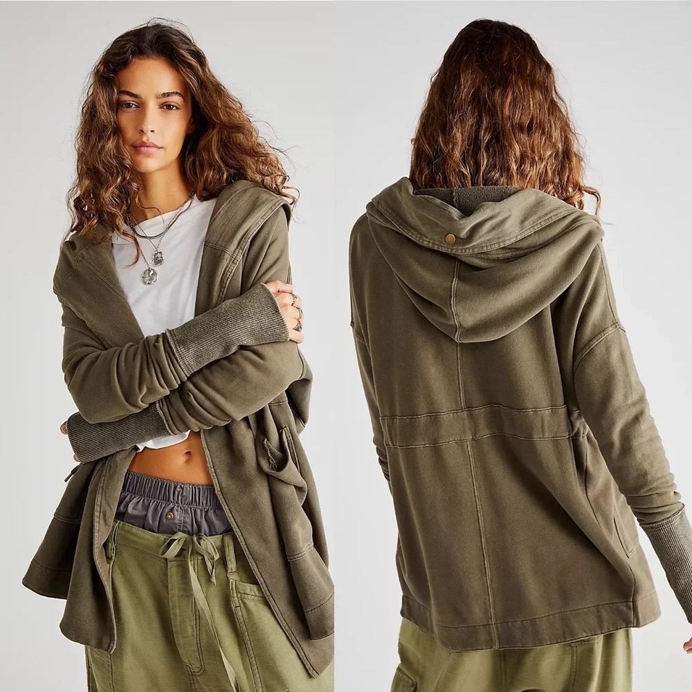 Free People Brentwood Cardi Women M Green Boho Gorpcore Minimalist Utility